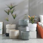 Smooth Surface Fiber Clay Planters In Outdoor Space