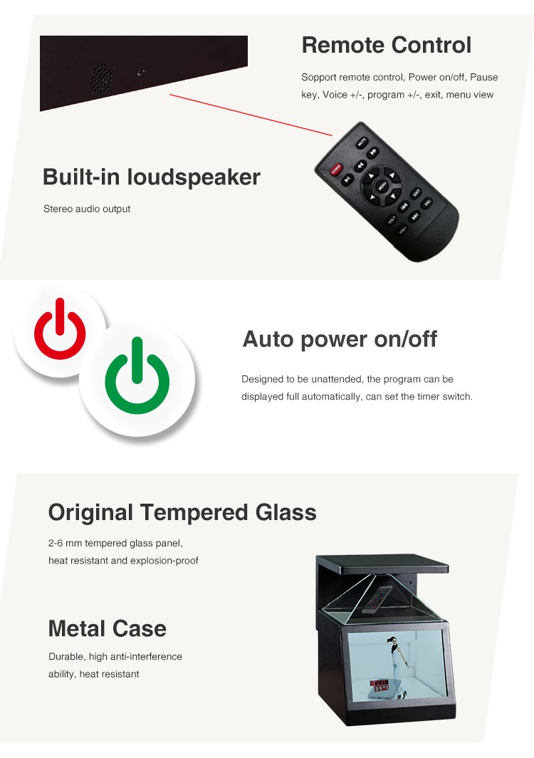 USB Transparent 3D Holographic Display TFT Lcd Screen Showcase 180 Degree