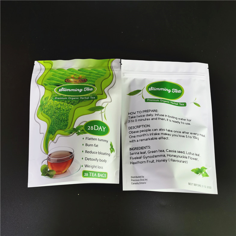 Digital Printing Stand Up Pouches Empty Tea Packaging Bag Green Diet Tea Mylar Bags