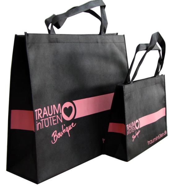 120gms Black Non Woven Carry Bag Silk Screen Printing Pink Logo for lady garment