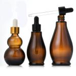 Dropper 10ml Gourd Shape Amber Glass Roll On Bottles Silk Printing