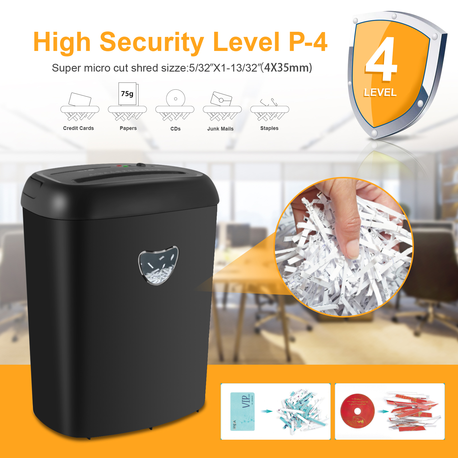 CD228P-12 ETL Certificated 25L Heavy Duty Office Paper Shredder With 68 DB Noise Level Cross Cut