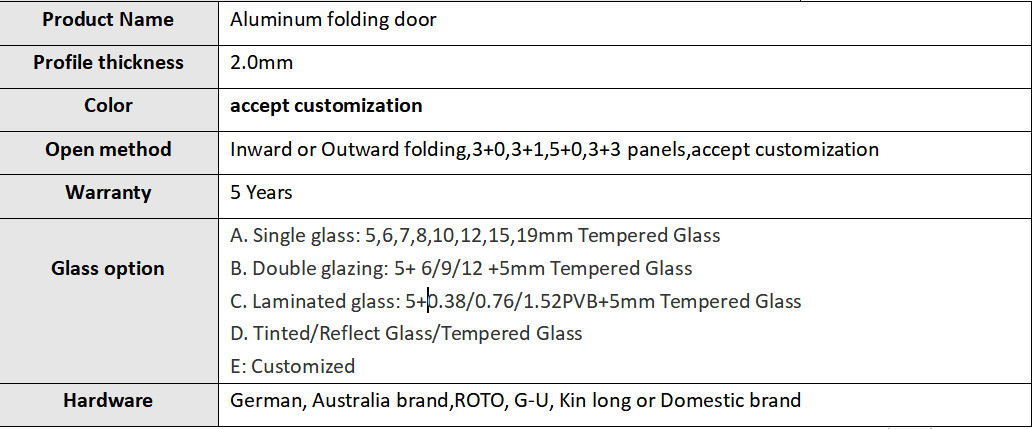 Double Triple Glass Aluminum Folding Door Sound Insulation Indoor Folding Glass Doors