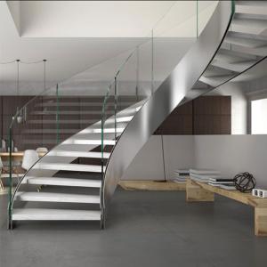 Wholesale Stainless Steel Curved Wooden Staircase , Interior Wood Stairs Customized Floor Height from china suppliers