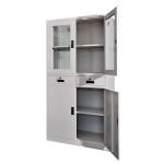 2 Drawer Glass Swing Door Metal Storage Cabinet Knock Down Steel Cupboard