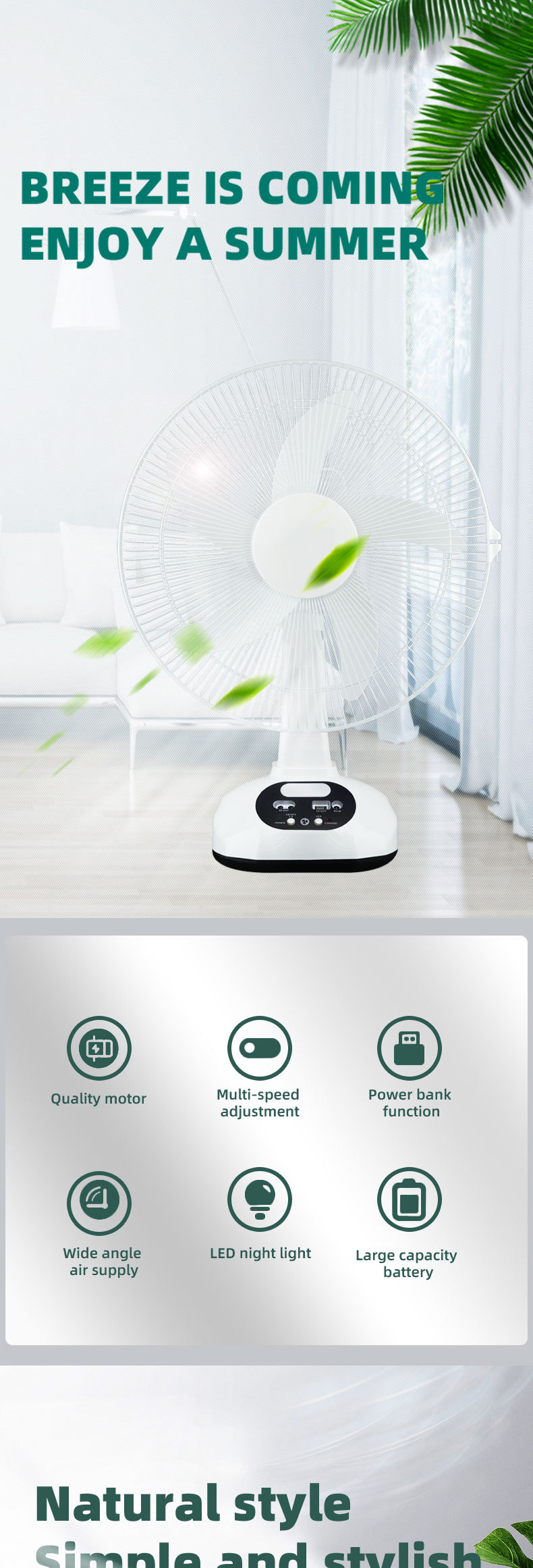 Wholesale 12Inch Popular Customized Support Mini Ventilateur GDlighting Portable Rechargeable Table Fan Solar Charging Fan