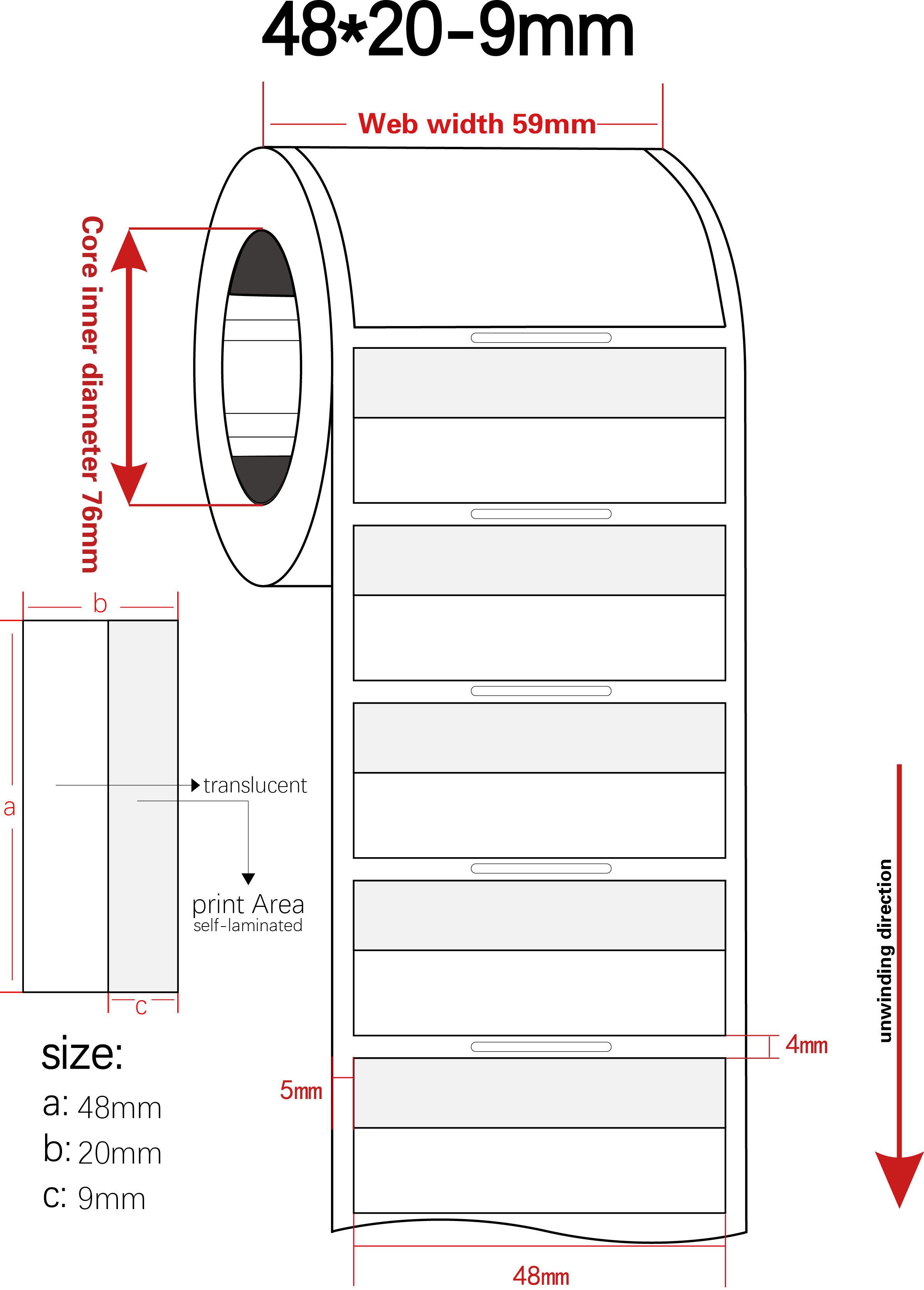 48x20-9mm Cable Adhesive Label 1mil White Matte Translucent Water Resistant Vinyl Cable Label
