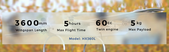 3600mm High Endurance Drone Gas Powered Fixed Wing Drone VTOL HX360L