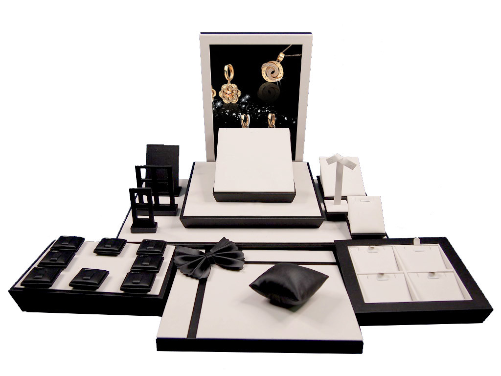 High Glossy Black Wooden Window Jewelry Display Set Jewellery Display Stand