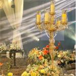ZT-394 wedding decoration 6 arms cut glass cup tall gold color candle holder