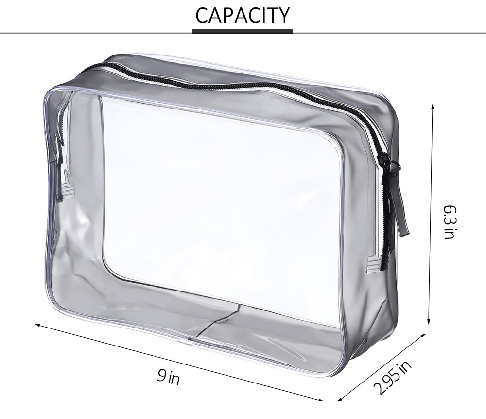 9*2.95*6.3in Clear PVC Zippered Cosmetic Makeup Bag