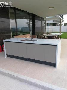 Wholesale Khaki-Gray Color Metal Outdoor Kitchen Cabinets With Extending Quartz Countertop from china suppliers