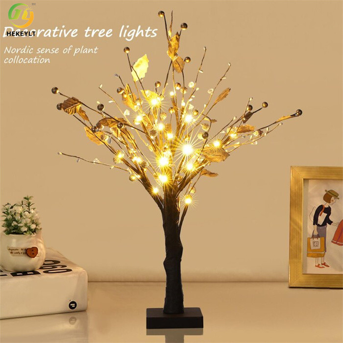 Gold Flower Iron Plastic Bedside Table Lamp USB Port Adjustable