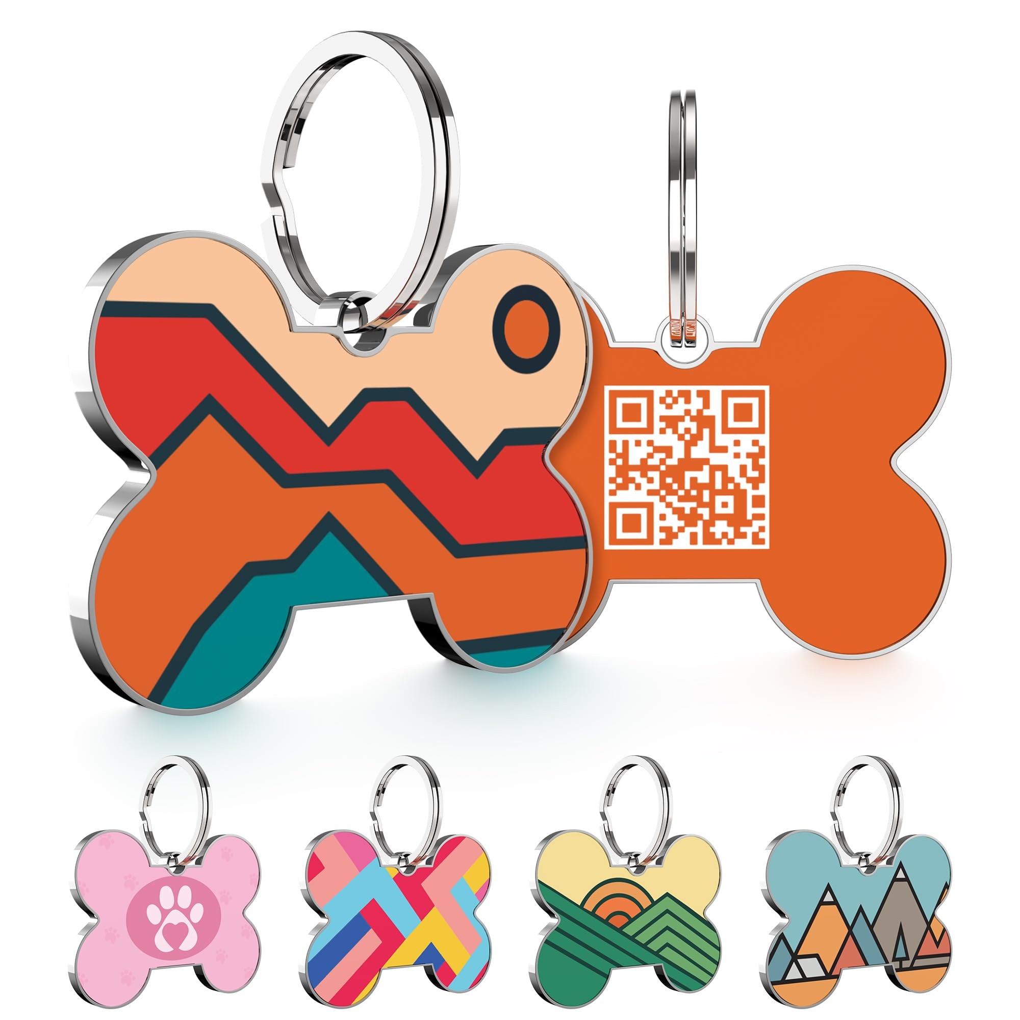 Custom Stainless Steel Pet Tags Reflective Large with QR Code
