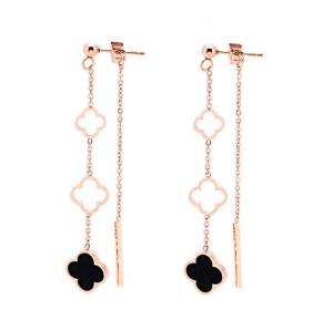 Wholesale 18K Gold Plated Stainless Steel Four Leaf Clover Earrings for Eomen Jewelry 4 Leaf Clover Drop Shell Fashion Jewelry from china suppliers