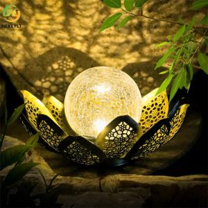 Wholesale Waterproof Solar Outdoor Lights Crackle Globe Glass Lotus Decoration from china suppliers