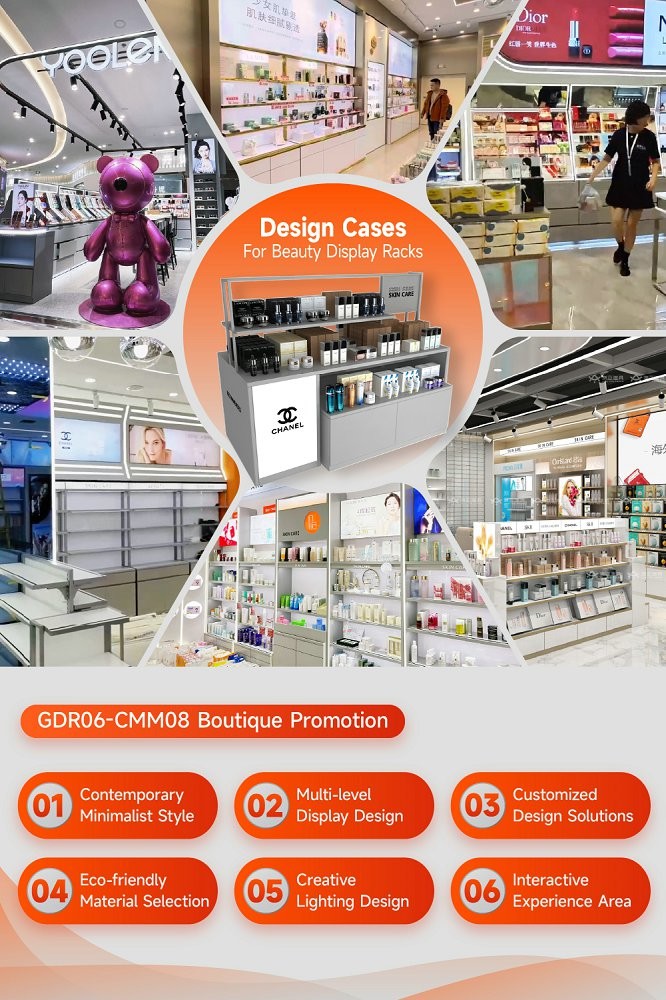 GDR06-CMM08 Makeup Display Stand with 60mm Soft Film Light Box and LED Strips for High-End Cosmetics Store