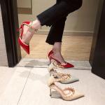 YTH011 Sandals Female New Summer Baotou Fine-Heeled Rivet Fashion High-Heeled
