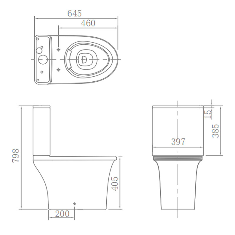 ARROW Two Piece Toilets , Sanitary Ware 180mm S And P Trap Toilet Elongated
