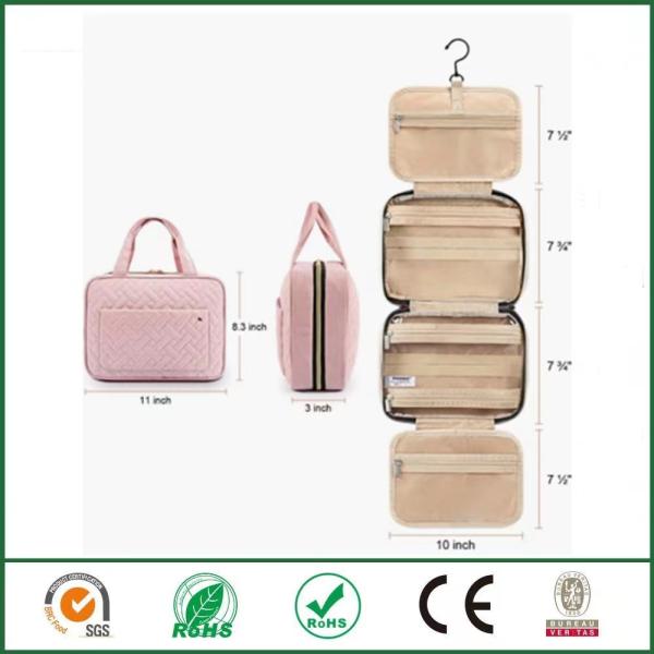 Travel Toiletry Makeup Bag Cosmetic Storage Box Pleats Cotton Peach Fur