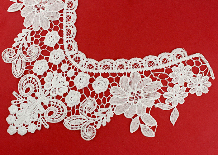 White Embroidery Guipure Lace Collar Applique With DTM Poly Milk Silk Azo Free