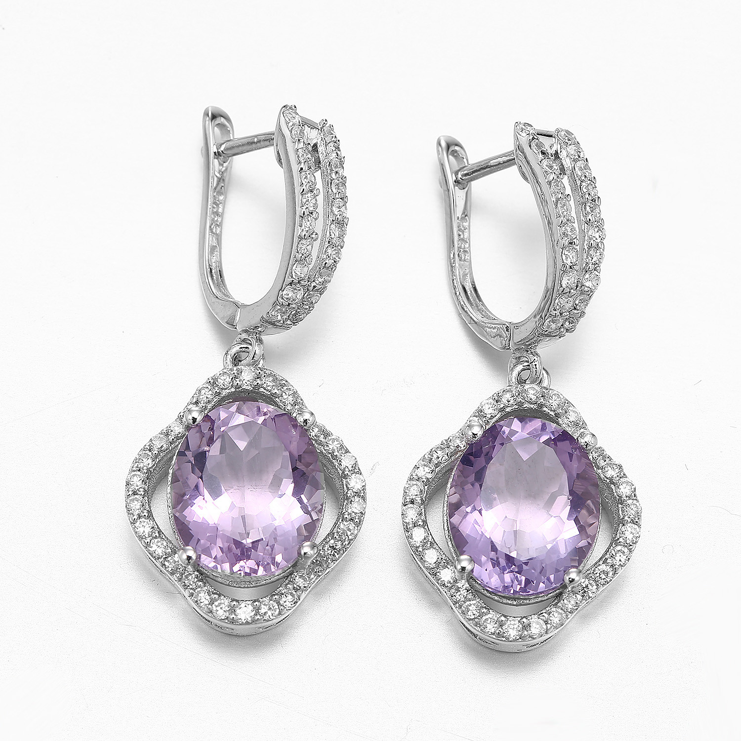 3.3g 925 Sterling Silver Gemstone Earrings Purple Amethyst