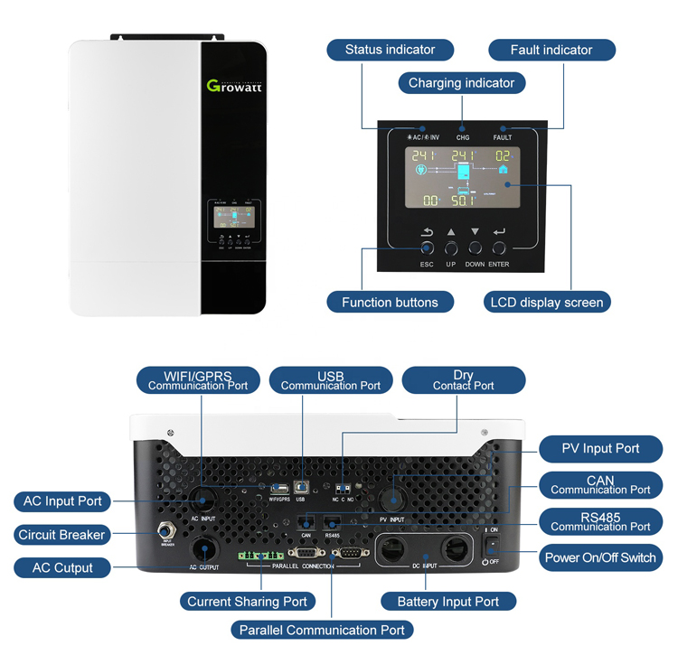 Growatt SPF3500ES SPF5000ES 48V Off Grid Solar Inverter for 5kVA 5kW Solar Panel Systems
