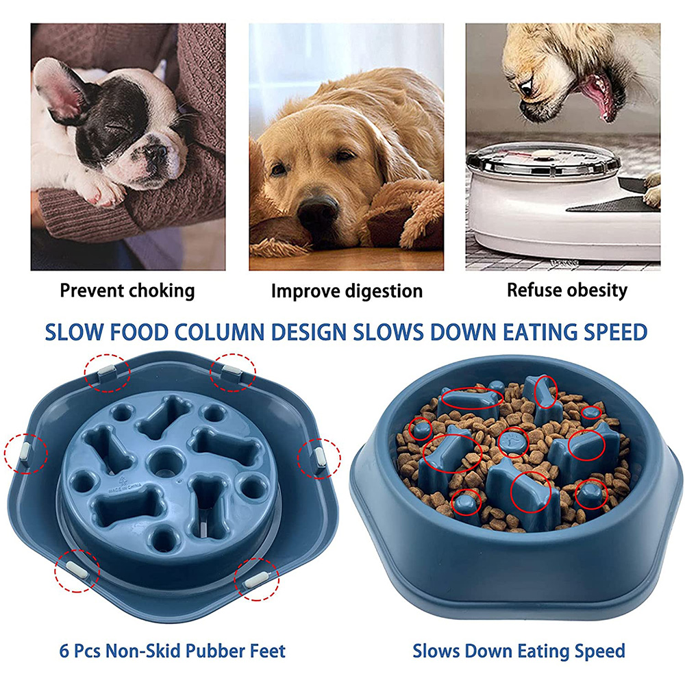 Pet Slow Feeder Dog Bowl Plastic Anti-Gulping Food Plate Feeding Dogs and Cats Bowls