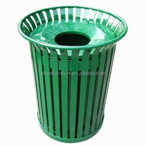 Wholesale North America Hot Sale Street Trash Receptacle Outdoor Slatted Metal Dustbin With Cover In 32 Gallon'S Capacity from china suppliers