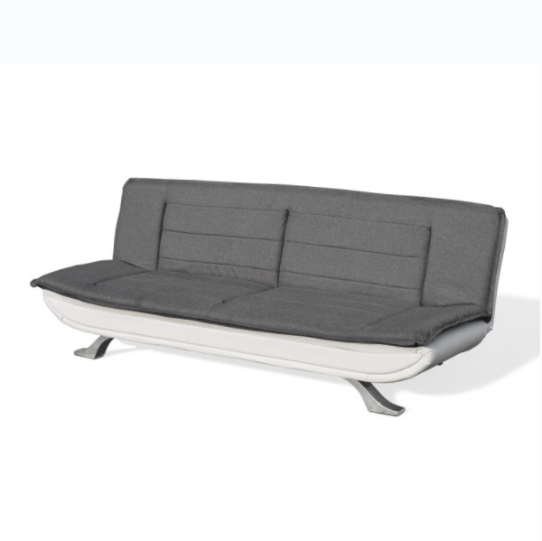 Charcoal Fabric White Faux Leather Tufted 3 Seater Sofa Bed With Chrome Feet
