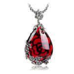 Vintage Jewelry 925 Silver Marcasite Drop Created Garnet Pendant Necklace 18