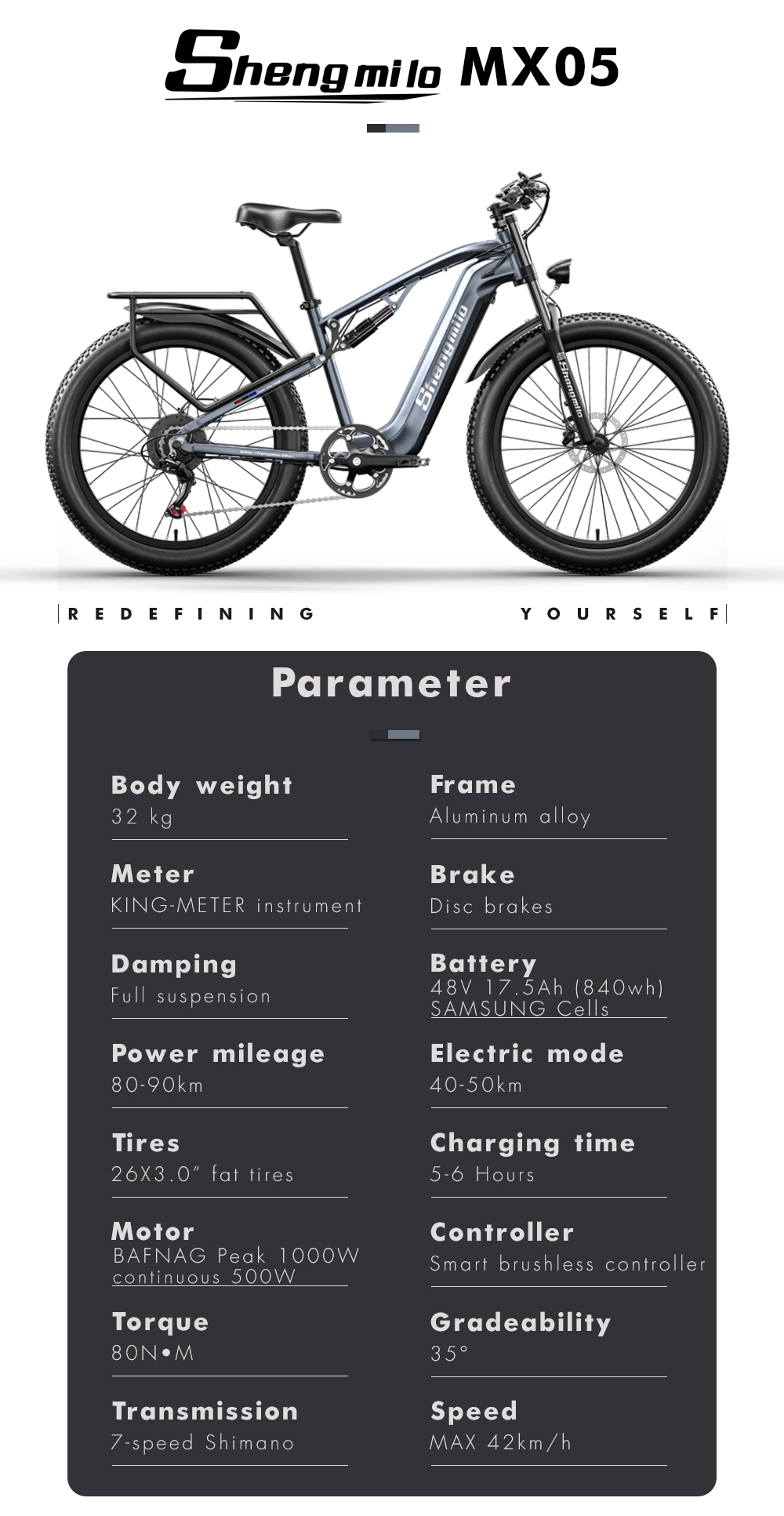 48V 500W Bafang Peak Electric Fat Tire Bike 1000W Full Suspension Mountain Ebike