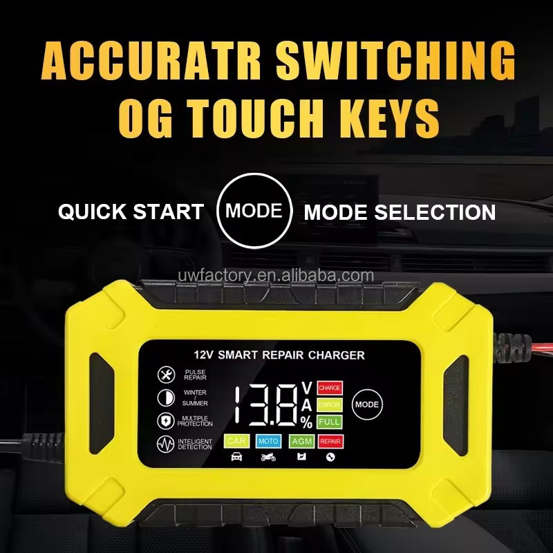 FCP 4ah-100ah Battery Pulse Repair Maintainer Trickle Charger with 7 Stages CC CV Smart LCD Display Output 12V/24V