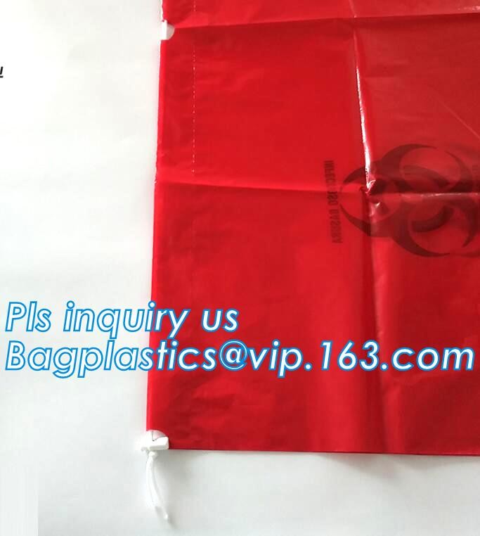Biohazard Waste Disposal Bags Drawstring, Gallon Capacity, Medical Garbage Bags, High- Temperature Resistant