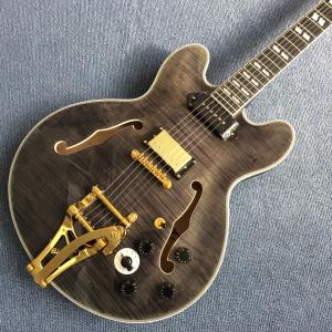 Wholesale Hollow body jazz electric guitar,Guitar Quilted Maple Trans-gray burst color,Ebony Fingerboard from china suppliers