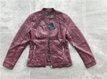 Polished Sliver Pu Leather Jacket Womens With Quilting Burgundy Tw75948