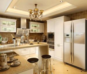 Wholesale White Island Solid Wood Kitchen Cabinets Clear Lacquer Melamine Plywood Door from china suppliers