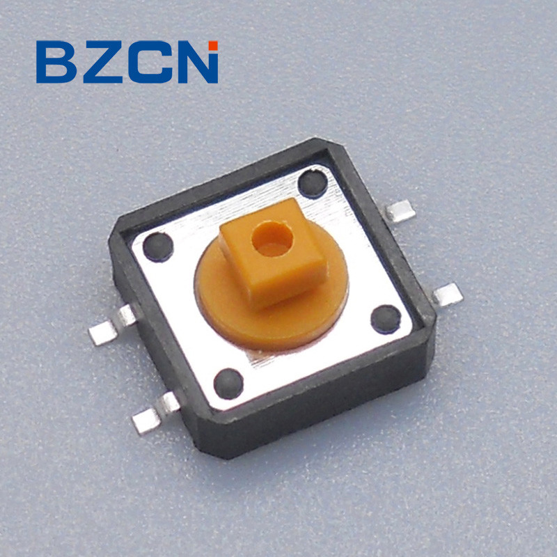 Momentary Yellow Miniature Tactile Switch / Square Push Button 4 Pin Terminal