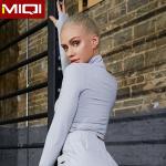 2020 Women Fitness Workout Solid Color Jacket Long Sleeve Turtle Neck Sports