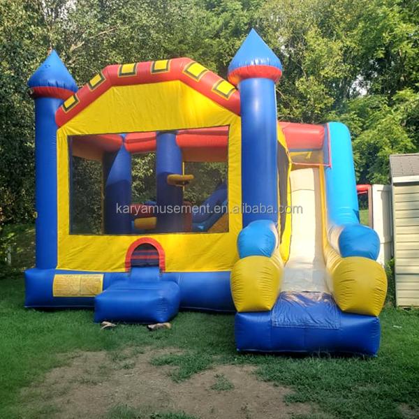 Children's Trampoline Inflatable Bounce House with Slide Obstacle and Splash Pool