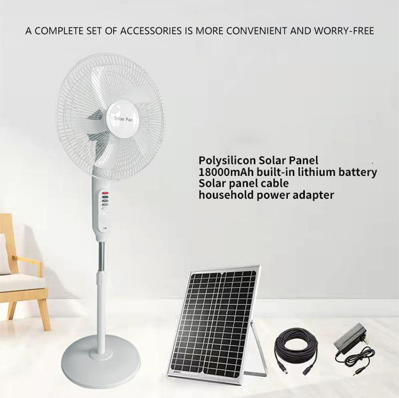 Rechargeable 25W Solar Powered Outdoor Fan 18650 Lithium Battery 3 Wind Gears With Panel