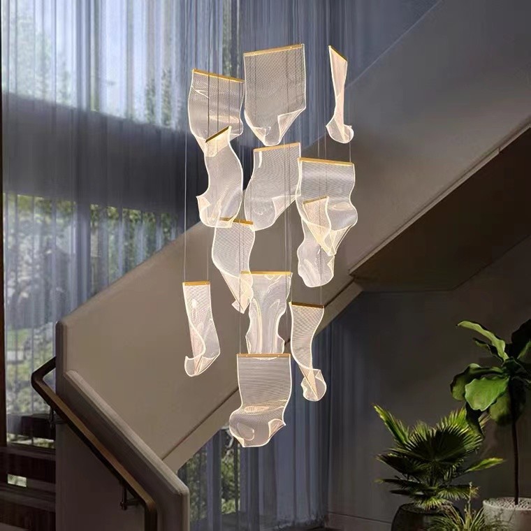 Nordic Luxury Hotel Large Big Led Ceiling Lobby Glass Pendant Chandelier Crystal Modern Atmosphere Light