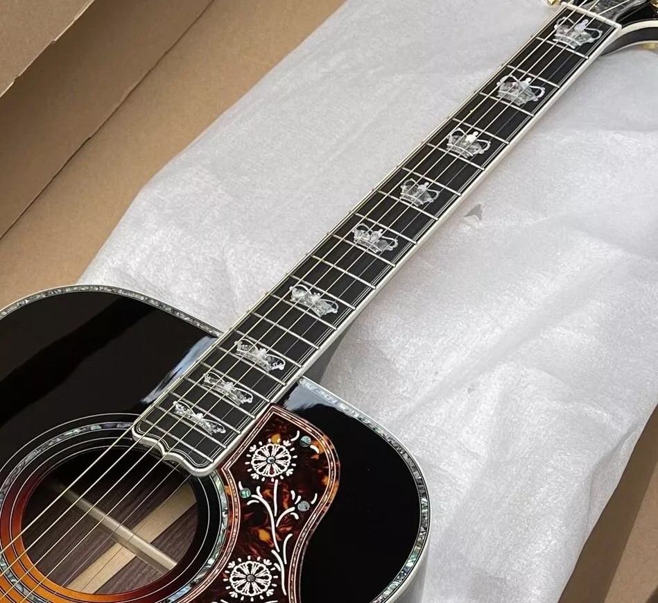 Custom Gibson Style Crown Monarch Type Sunburst Color SJ200 ALL Solid Wood Jumbo Acoustic Guitar