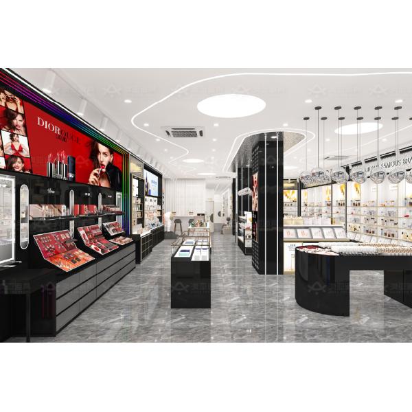 Beauty Shop Interior Design Black Gold Laminated Board Cosmetic Display Rack for Retail Store Display and Skincare Shop Decoration