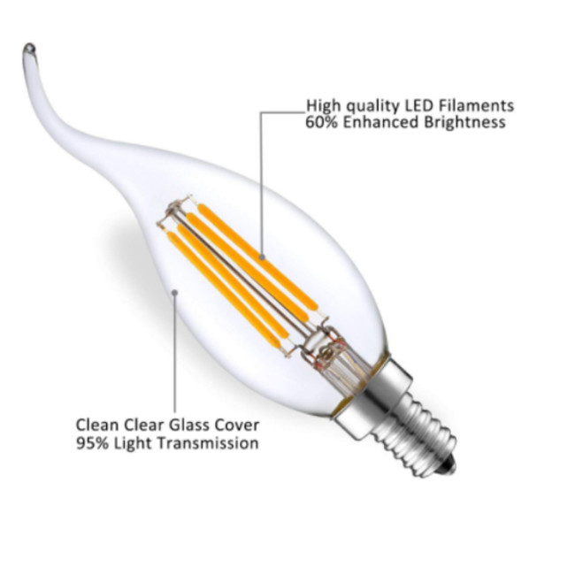 E14 C35 Frosted LED Edison Bulb 220V , Decoration 4W Filament LED Candle Bulb