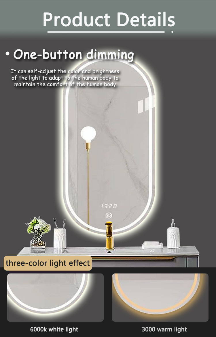 Smart LED Bathroom Vanity Mirror with Oval Bath Toilet and Luminous Lights in Silver