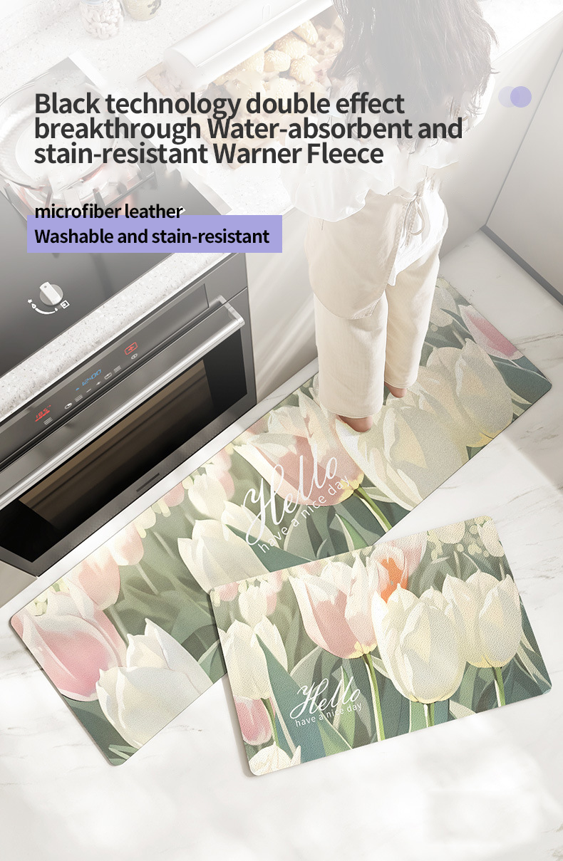 Simple Flower Kitchen Mat Absorbent and Wear-Resistant Long Strip Carpet for Household