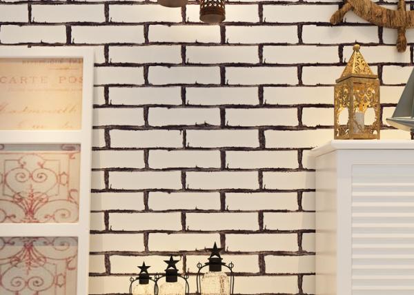White Fake Brick Wall Covering / Removable PVC Vinyl Wallpaper Friction -