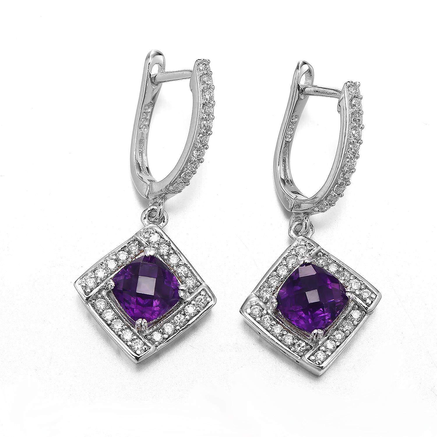 3.3g 925 Sterling Silver Gemstone Earrings Purple Amethyst