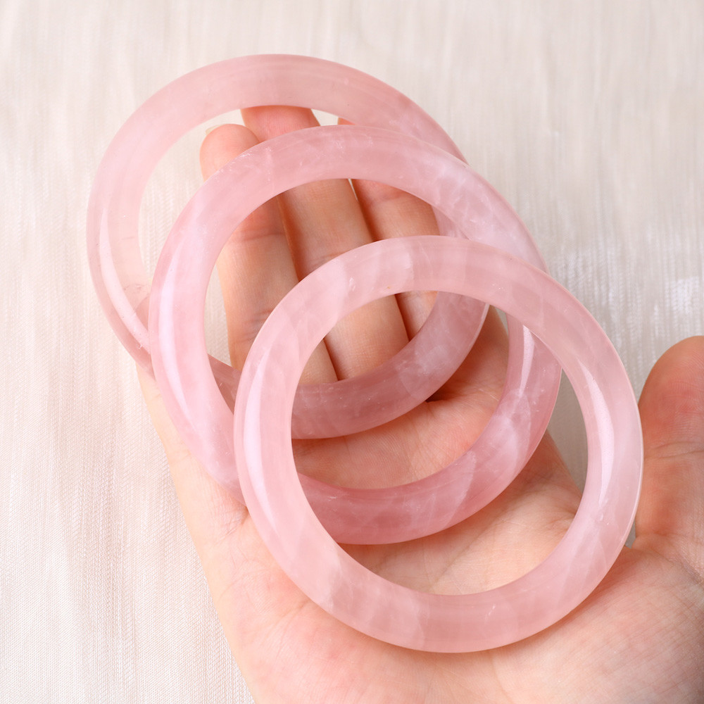 Natural Crystal Polished Stone Pink Rose Quartz Bangle Crystal Jewelry For Birthday Gift